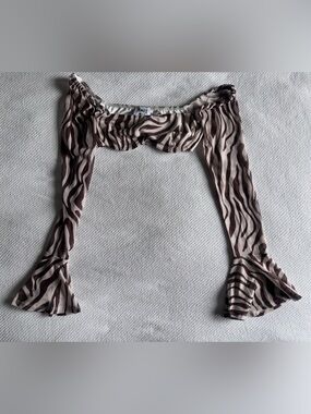 Princess Polly Brown and Cream Zebra-Print Off-Shoulder Crop Top Size XS